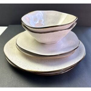 Oxford Ryo Sandbar 6Pc Porcelain Dinner Set Plates Bowls Coastal‎ Brazil Table